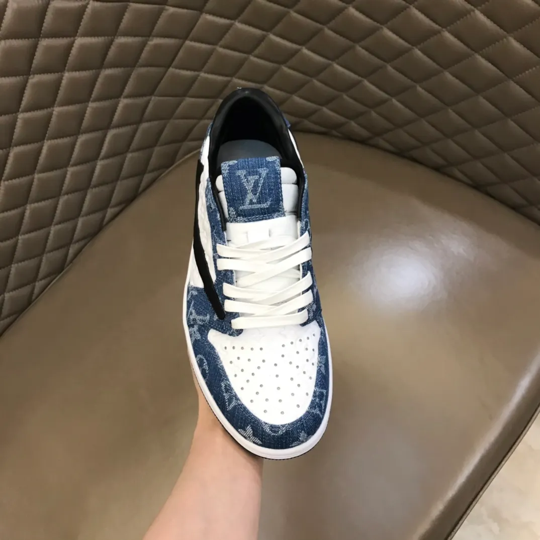 Men's shoes 💰p440 "*OUIS *UITTO* Nike" new original drawer box, co-branded low-top casual sneakers, this sneaker is completely made of denim canvas splicing leather, decorated with Louis Vuitton's iconic monogram and Damierl pattern with natural cowhide piping. The upper of this shoe combines LV’s most classic Monogram and Damier elements, giving it a sense of luxury and recognition! Size: 38-45